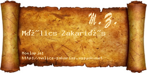 Málics Zakariás névjegykártya